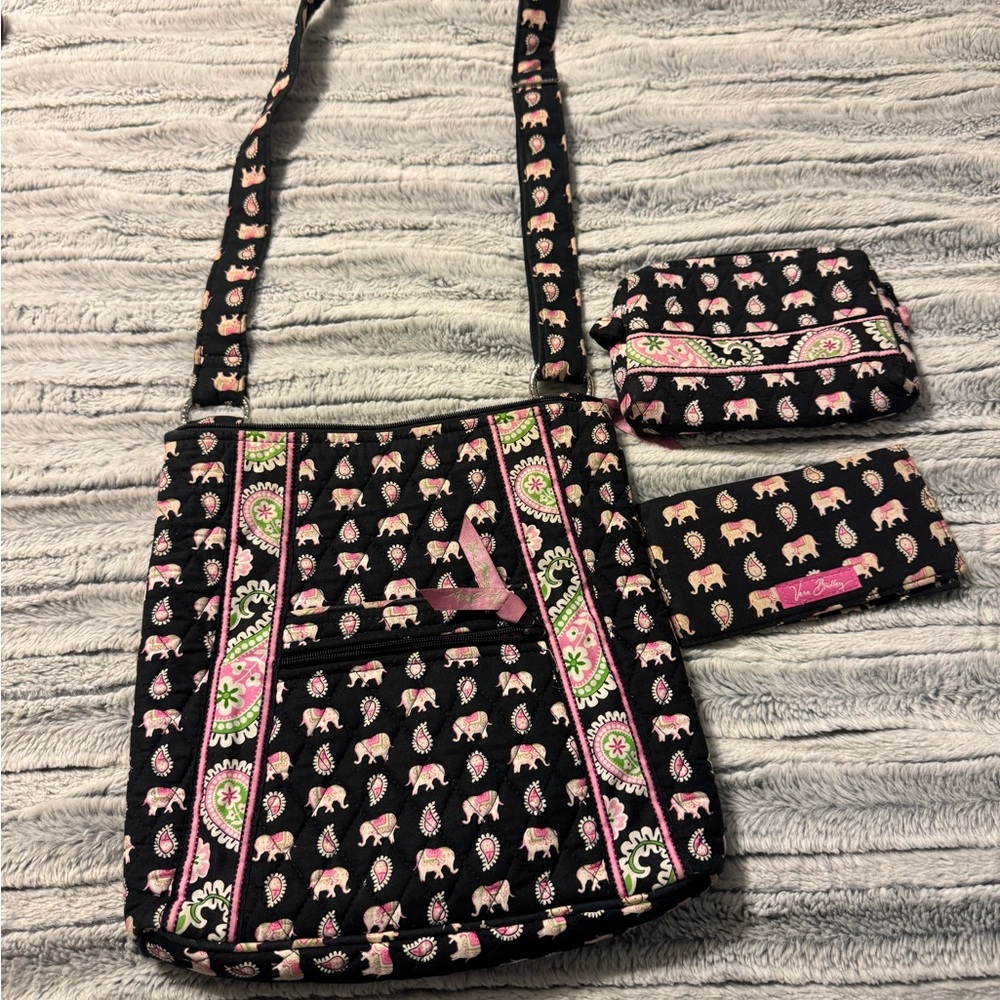 Vera Bradley Black and Pink Elephant Crossbody Bag